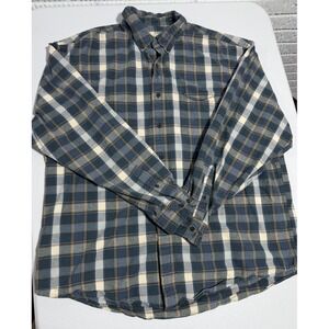 VTG Eddie Bauer Men's Plaid Flannel Button Down Shirt XL Regular Blue Tan Cotton